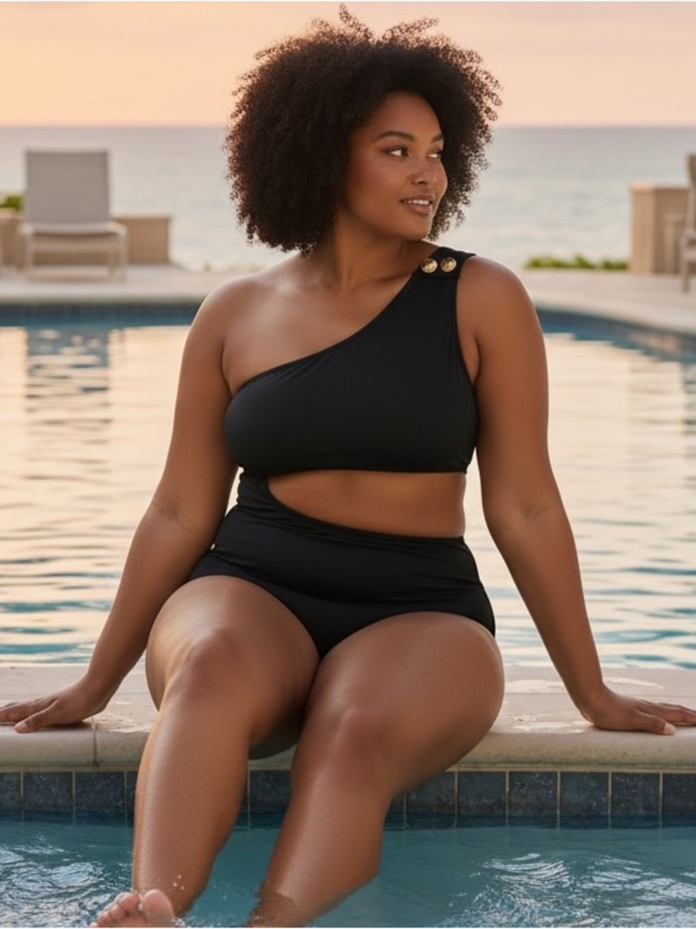 J.Crew Cut Out One Piece Full Coverage Black Swimsuit with Gold Buttons Size 20
